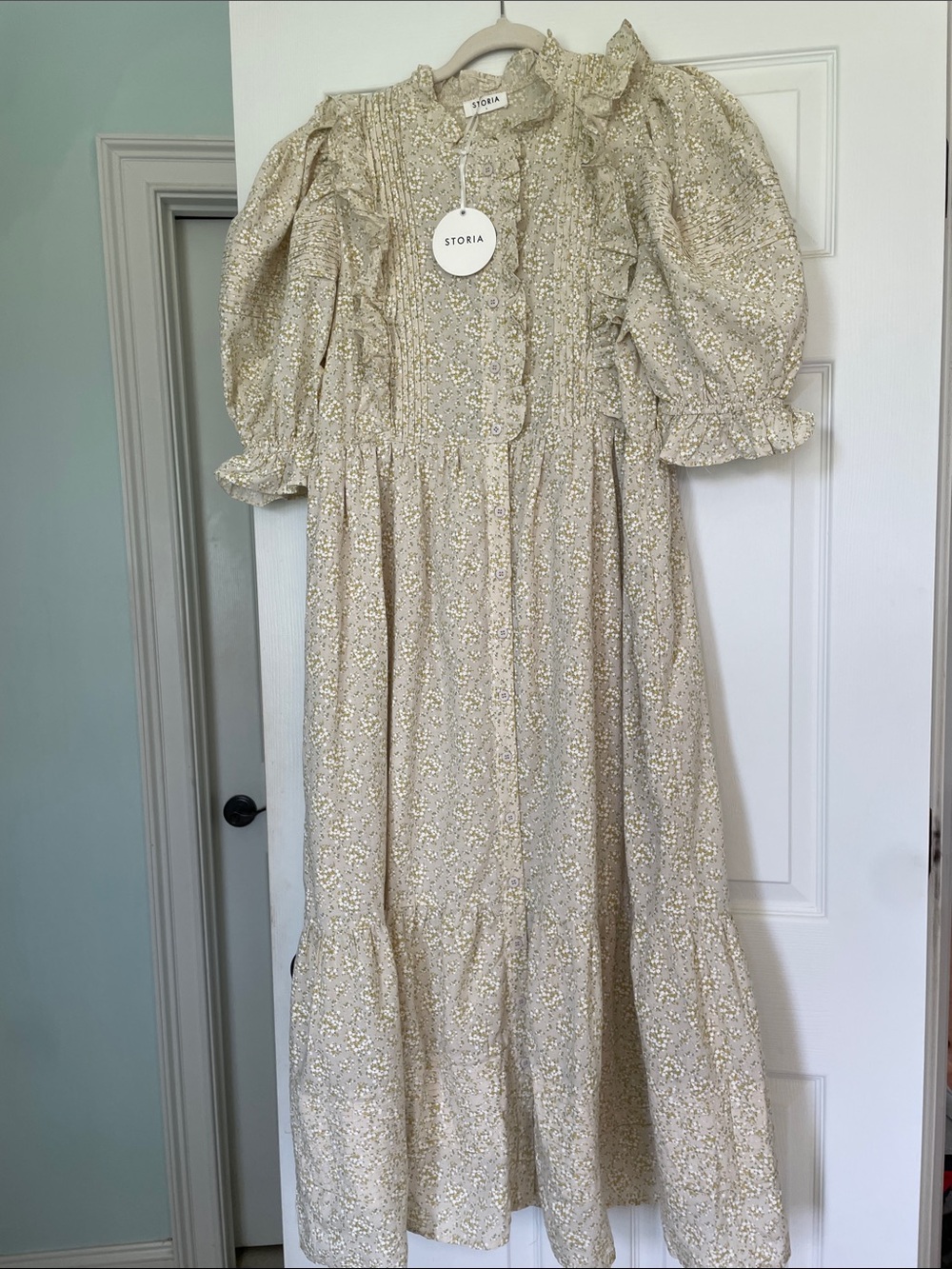 NWT Storia Cream Floral Ruffle-Neck Maxi Dress L